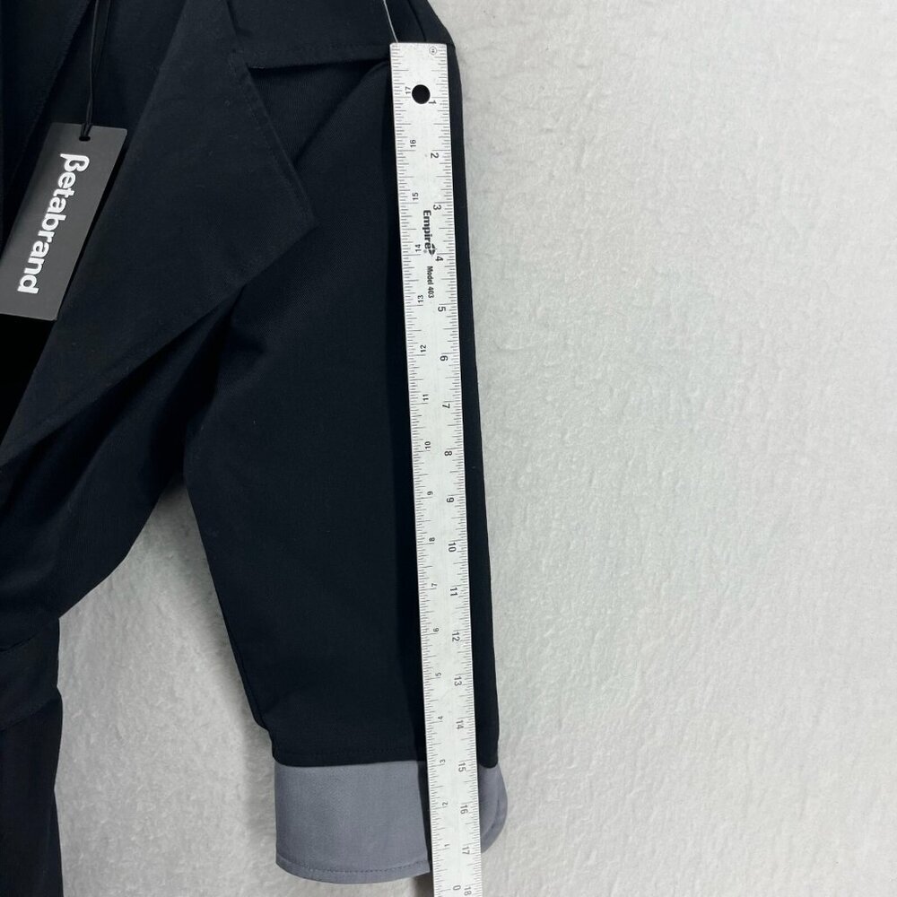 Betabrand Duster Trench Coat Womens M Black Wrap Style Belt Tie 3/4 Sleeves USA - Picture 4 of 13
